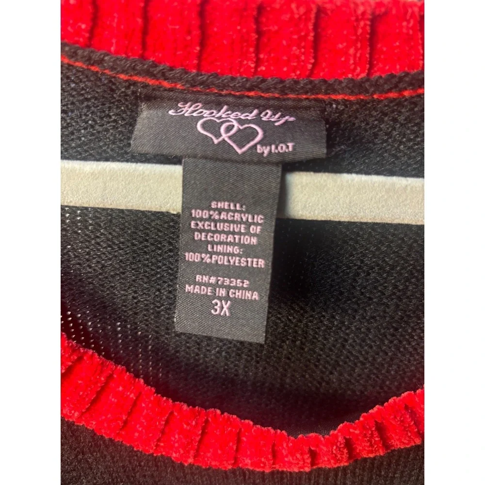 Hooked Up Reindeer Ugly Sweater Christmas‎ Lights Pullover Black Red Size 3X